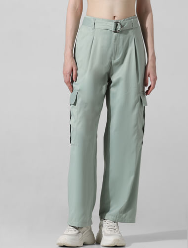 Green High Rise Co-ord Set Cargo Pants