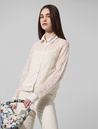 Cream Lace Cotton Shirt