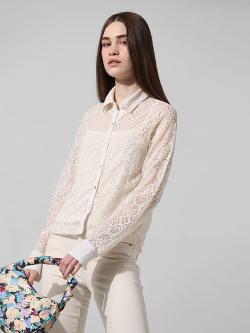 Cream Lace Cotton Shirt