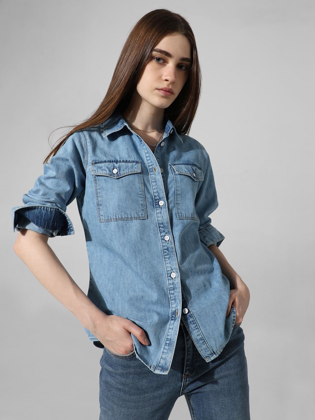 Light jean shirt with dark jeans online