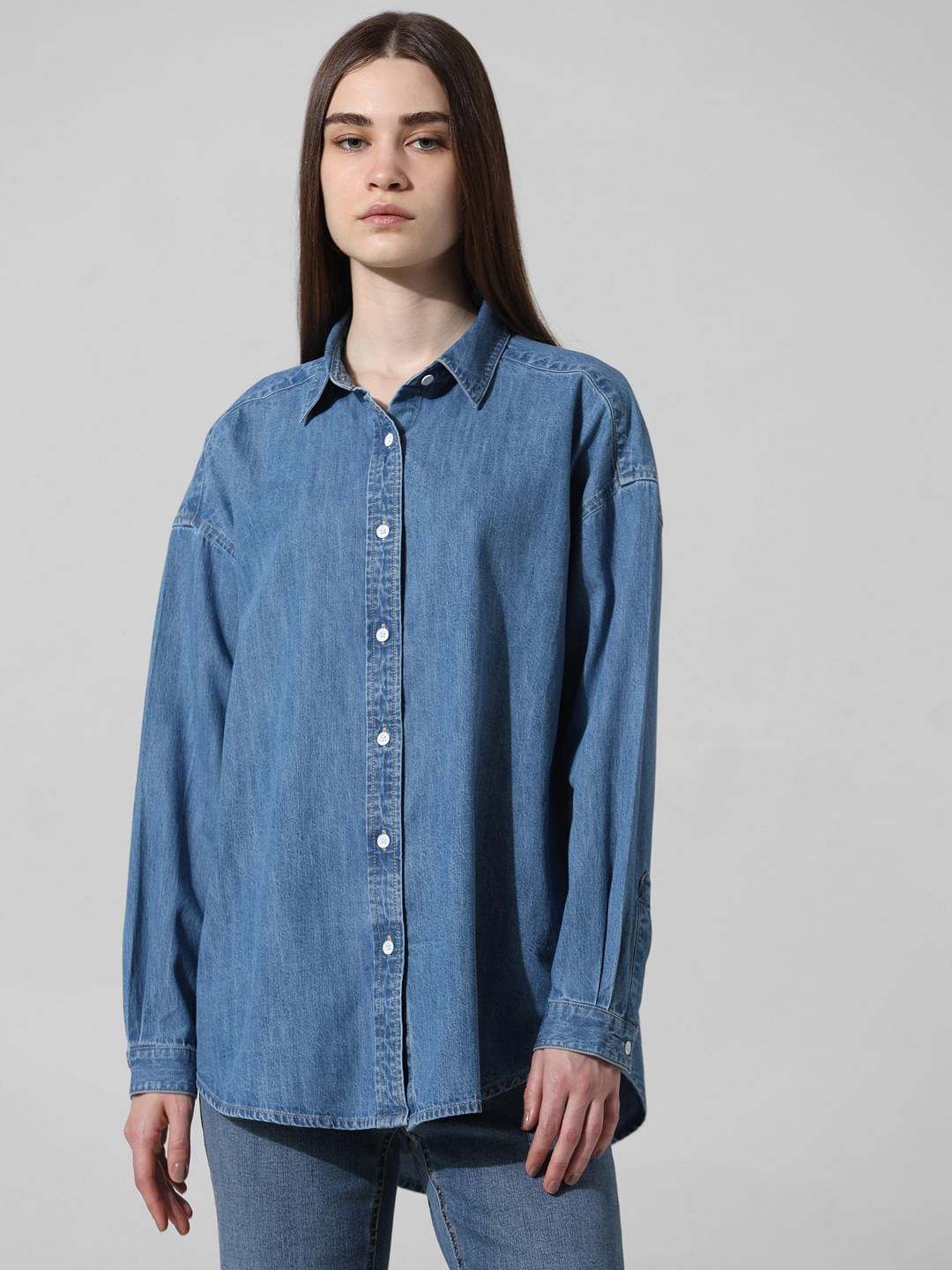 Oversized denim cheap dress shirt