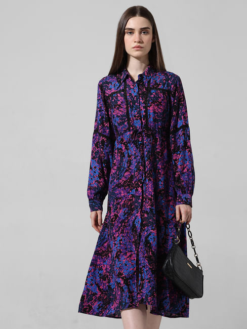 Purple Abstract Print Shirt Dress