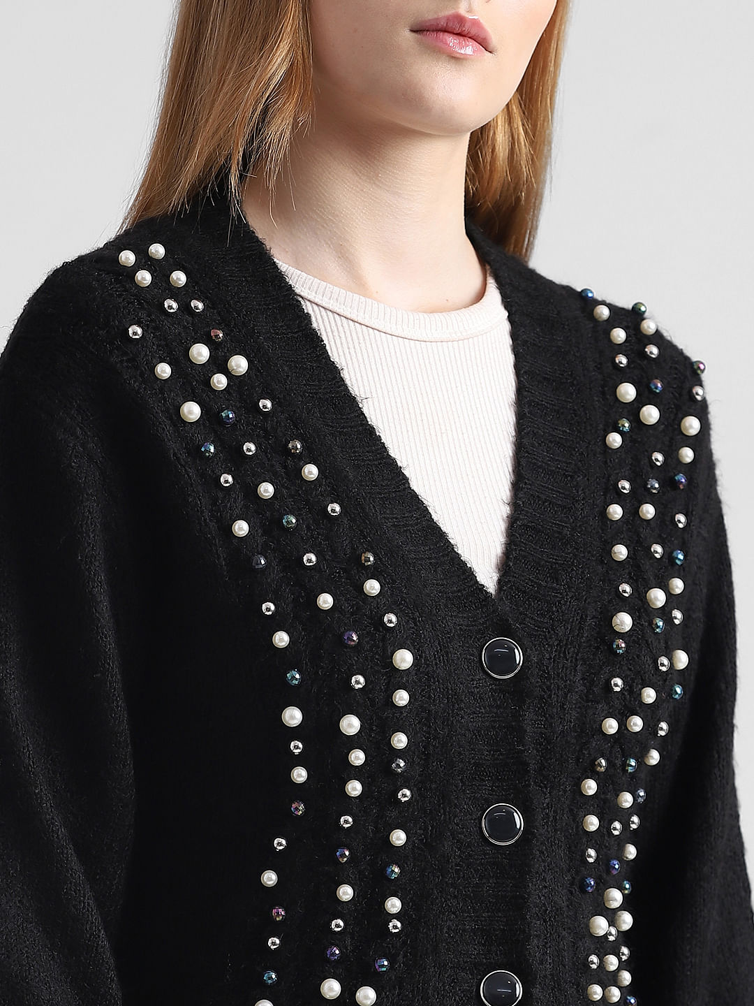 Black 2025 pearl cardigan