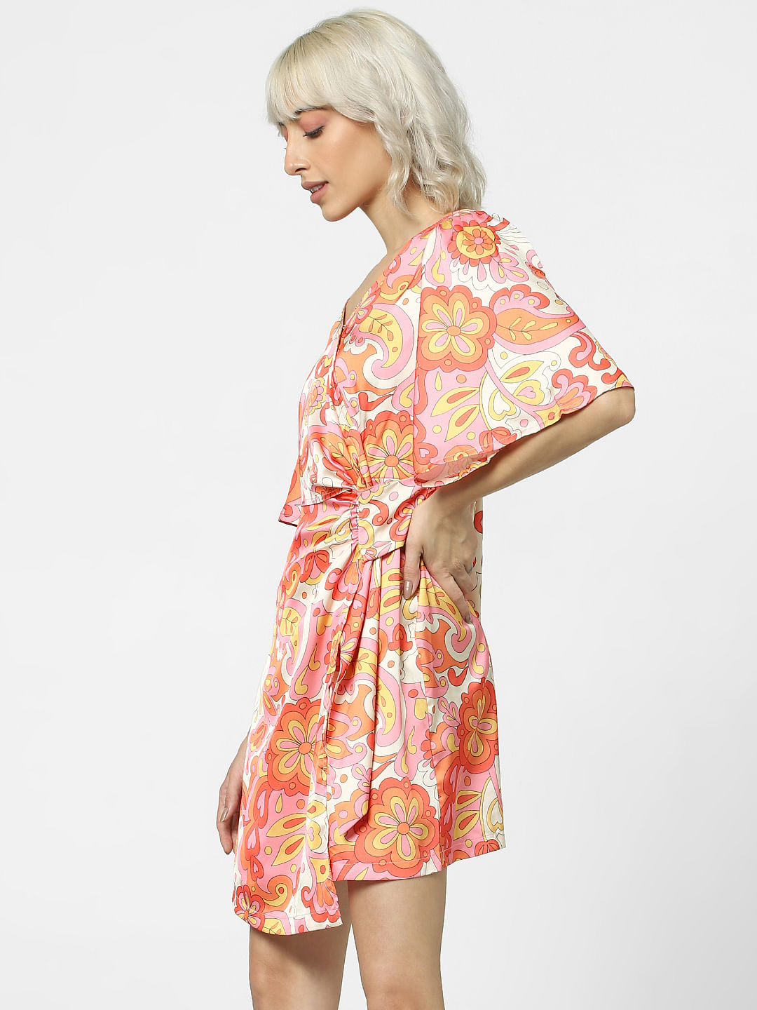 Orange silk cheap wrap dress