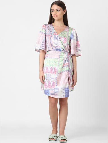 Pink All Over Print Wrap Dress