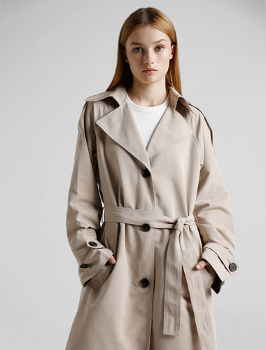 Taupe Long Trench Coat