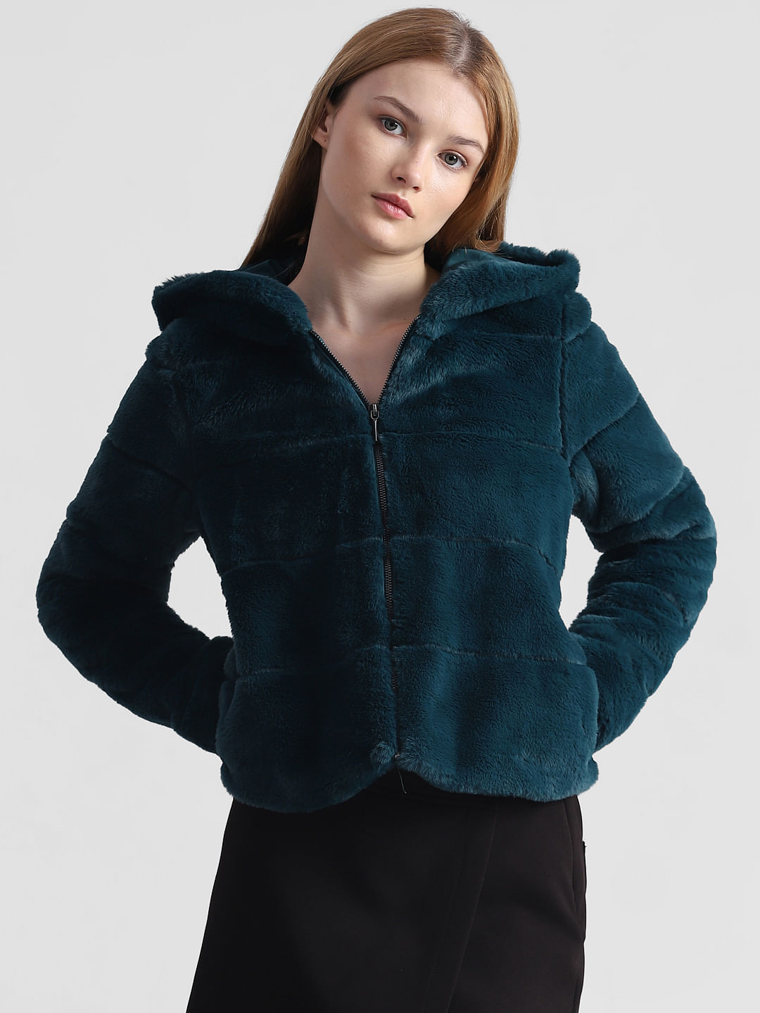 Green fur clearance hooded jacket