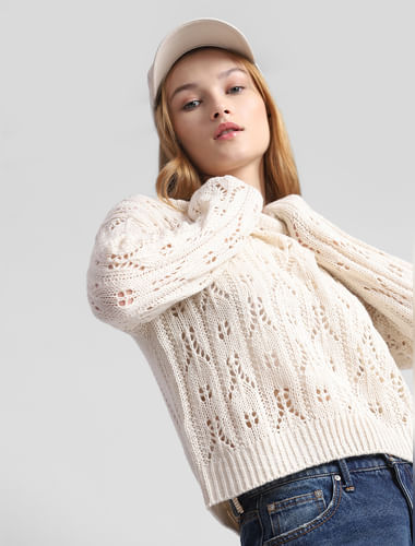 Cream Pointelle Knit Pullover