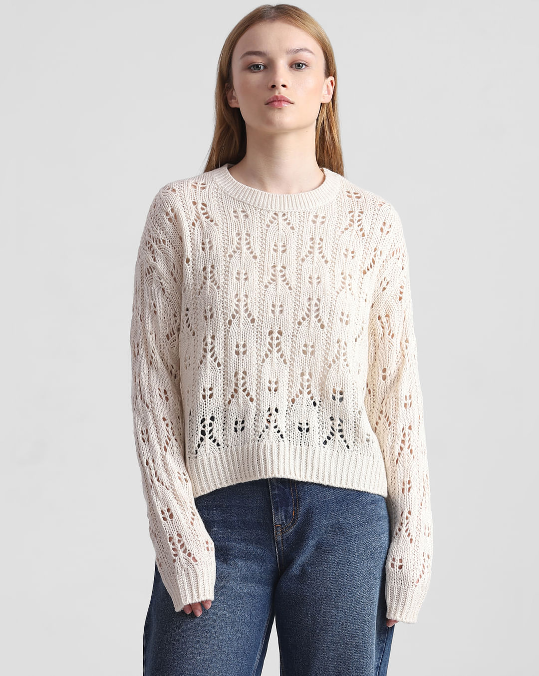 Buy Pointelle-Knit Round-Neck Pullover Online at Best Prices in India -  JioMart.