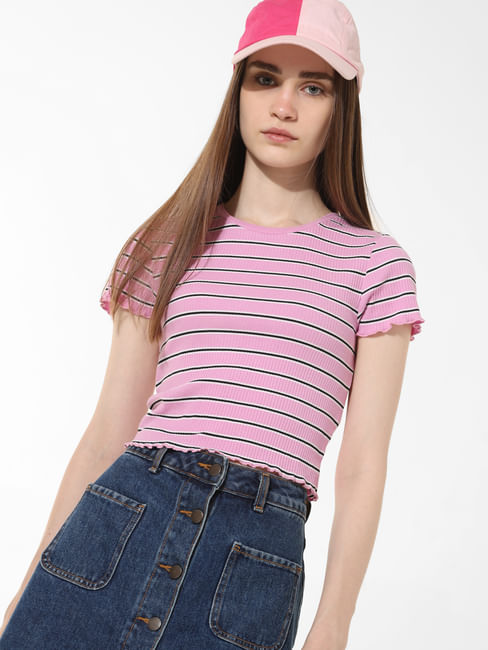 Pink Striped Ribbed Top