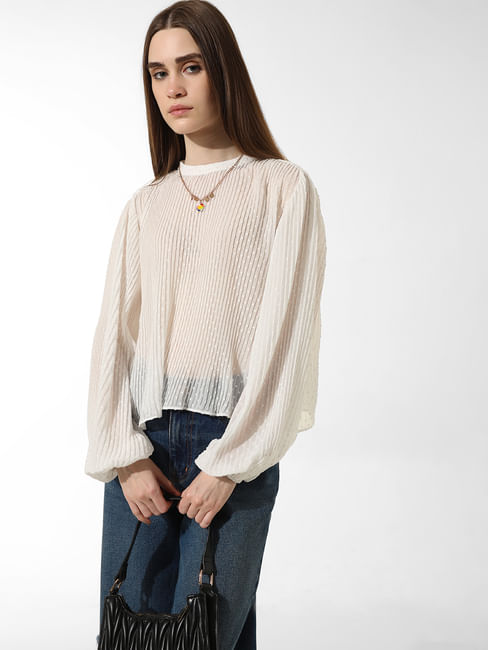 White Pleated Flared Top
