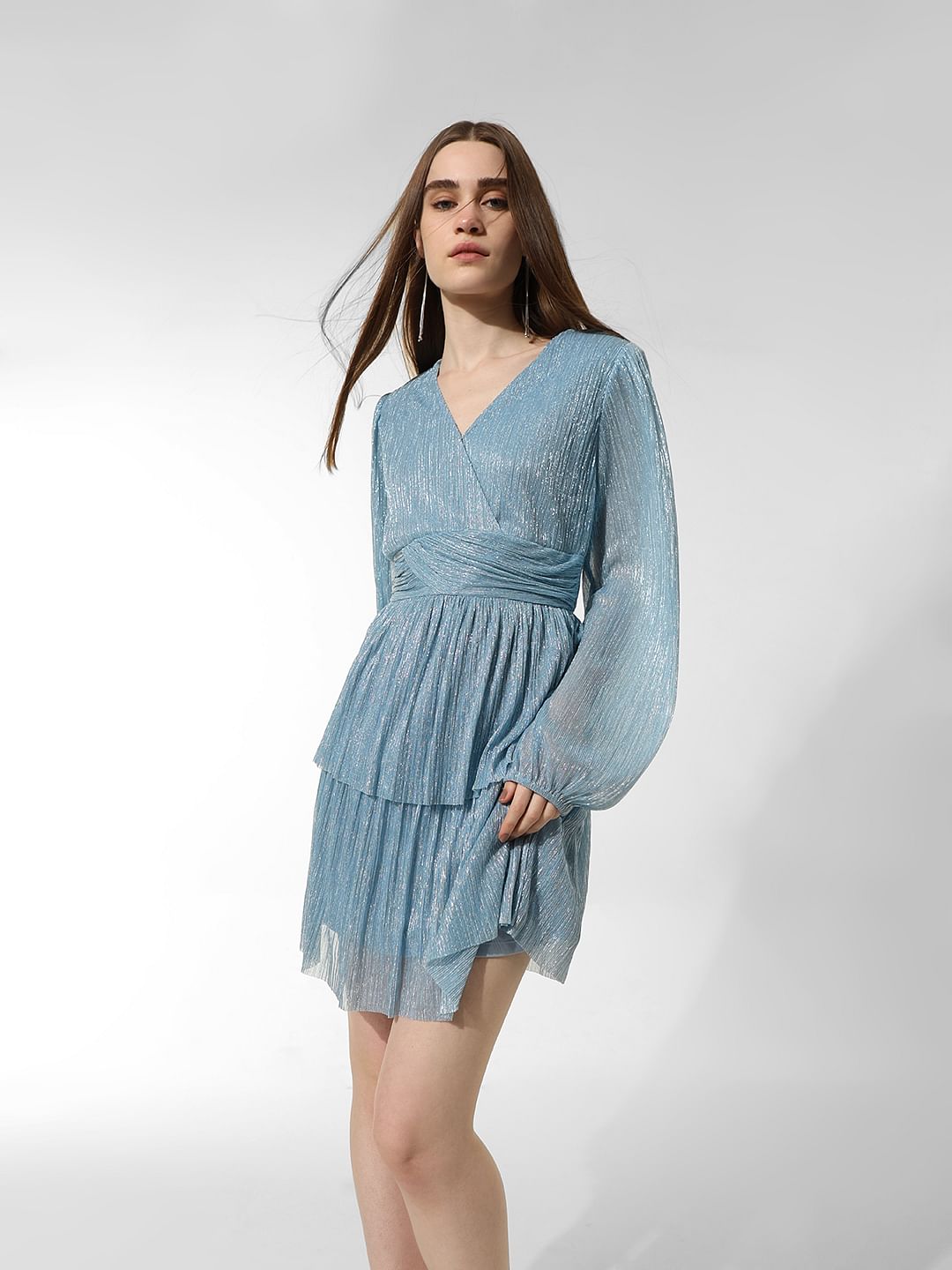 Fit and flare light blue dress best sale