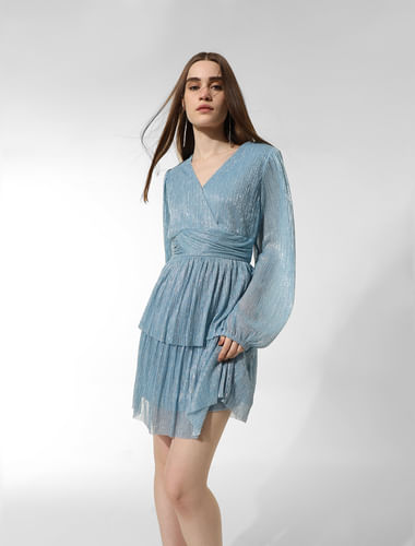 Blue Shimmer Fit & Flare Dress