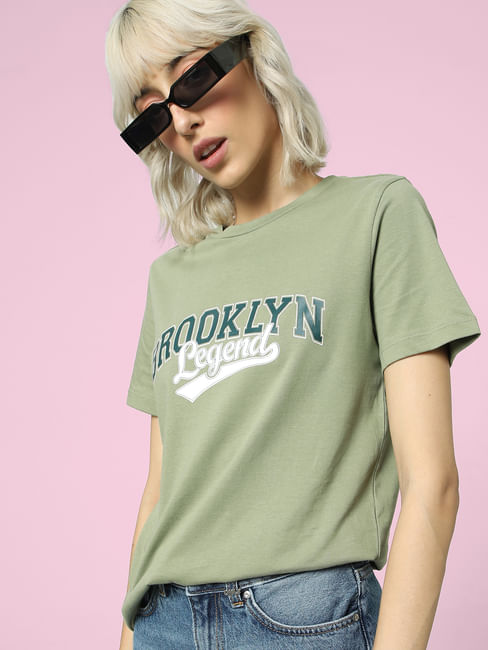 Green Text Print T-shirt