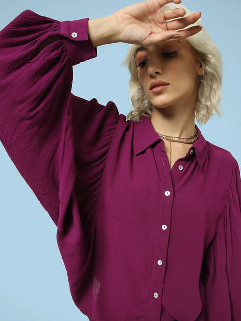 Purple Batwing Sleeved Crepe Shirt
