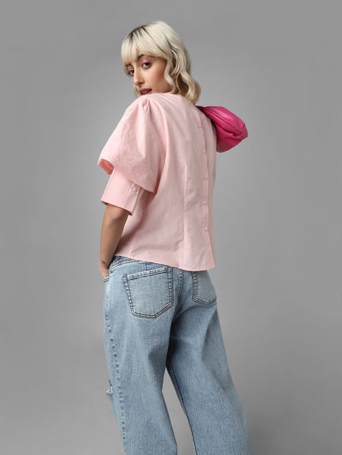 Pink Buttoned Back Top