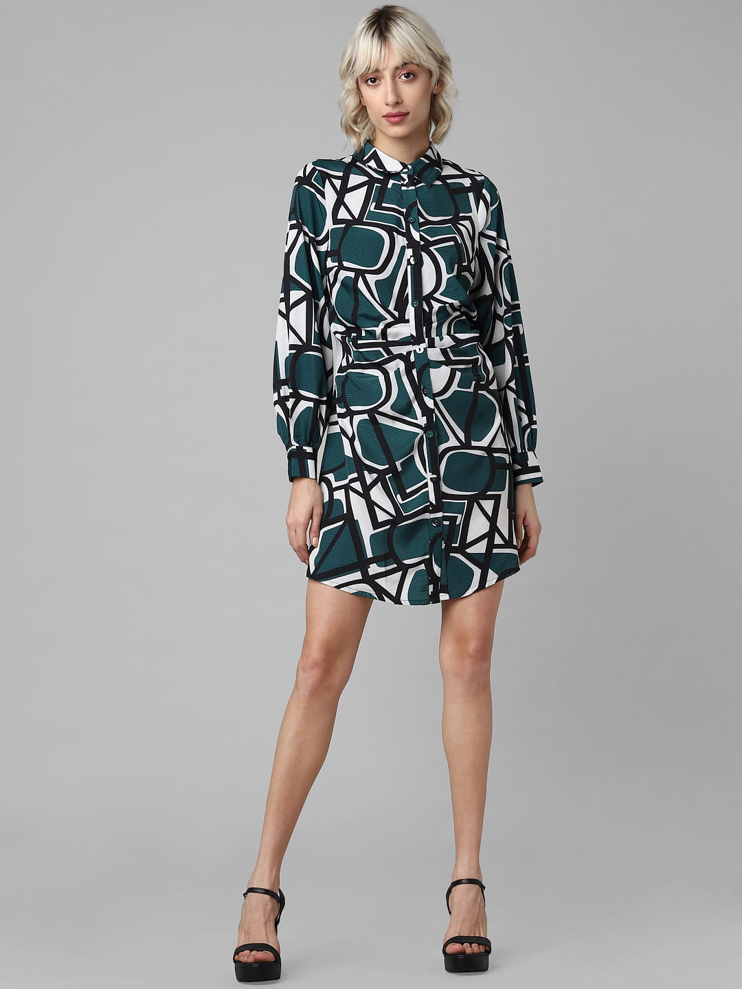 Green print store shirt dress