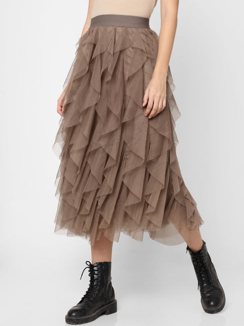 Brown Layered Tulle Skirt