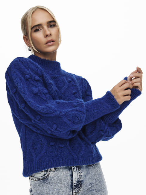 Blue High Neck Pullover 