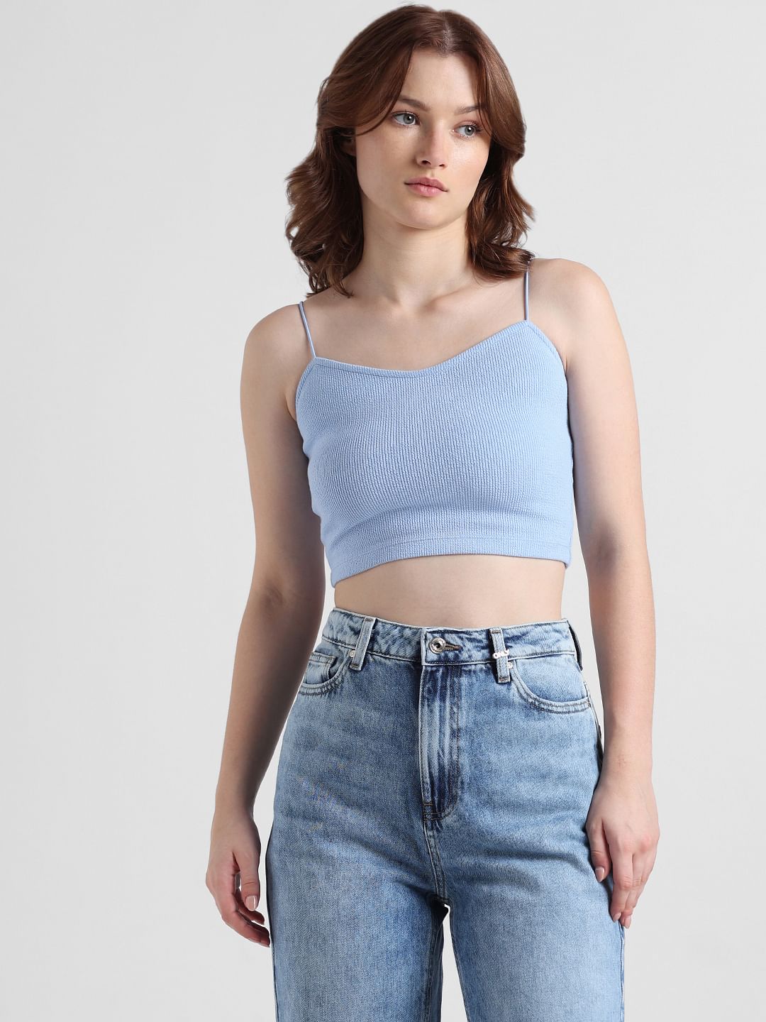 Baby blue crop top sale