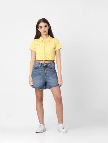 Yellow Schiffli Cotton Shirt
