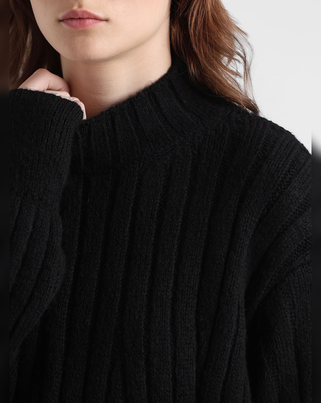 Knit-Woven Hybrid Turtleneck Sweater, FARIX V1.Y7.02, Black