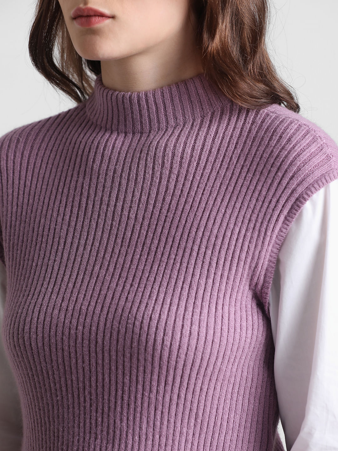 Purple Shirt Insert Ribbed Pullover