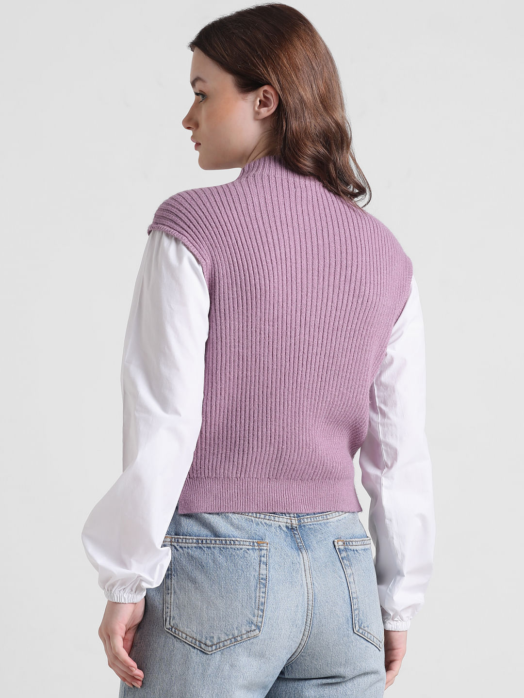 Purple Shirt Insert Ribbed Pullover