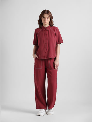 Maroon Contrast Stitch Woven Shirt