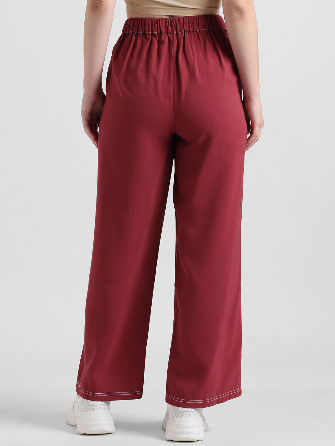 Maroon High Rise Contrast Stitch Pants