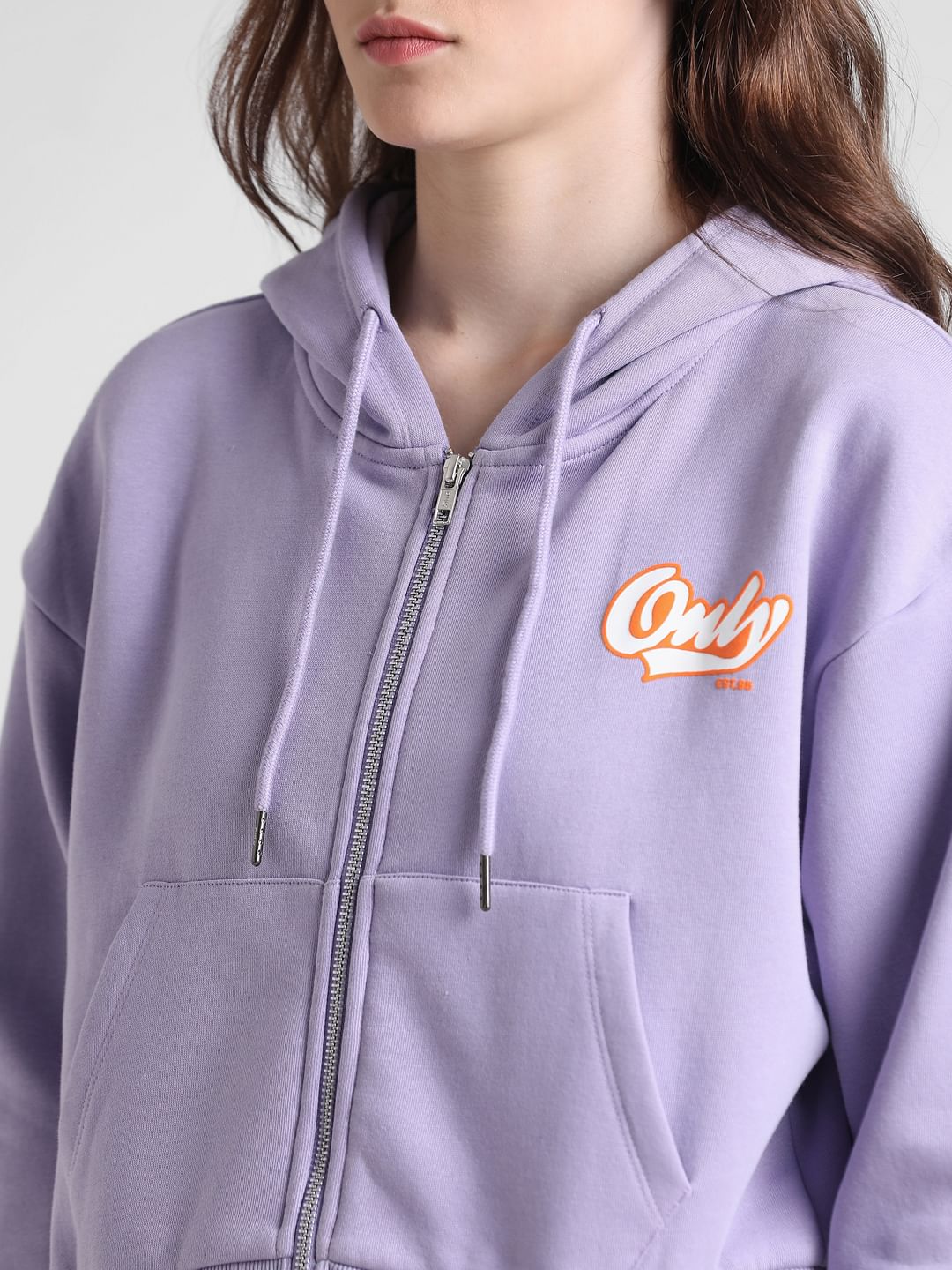 Lavender Printed Zip Hooded Sweatshirt