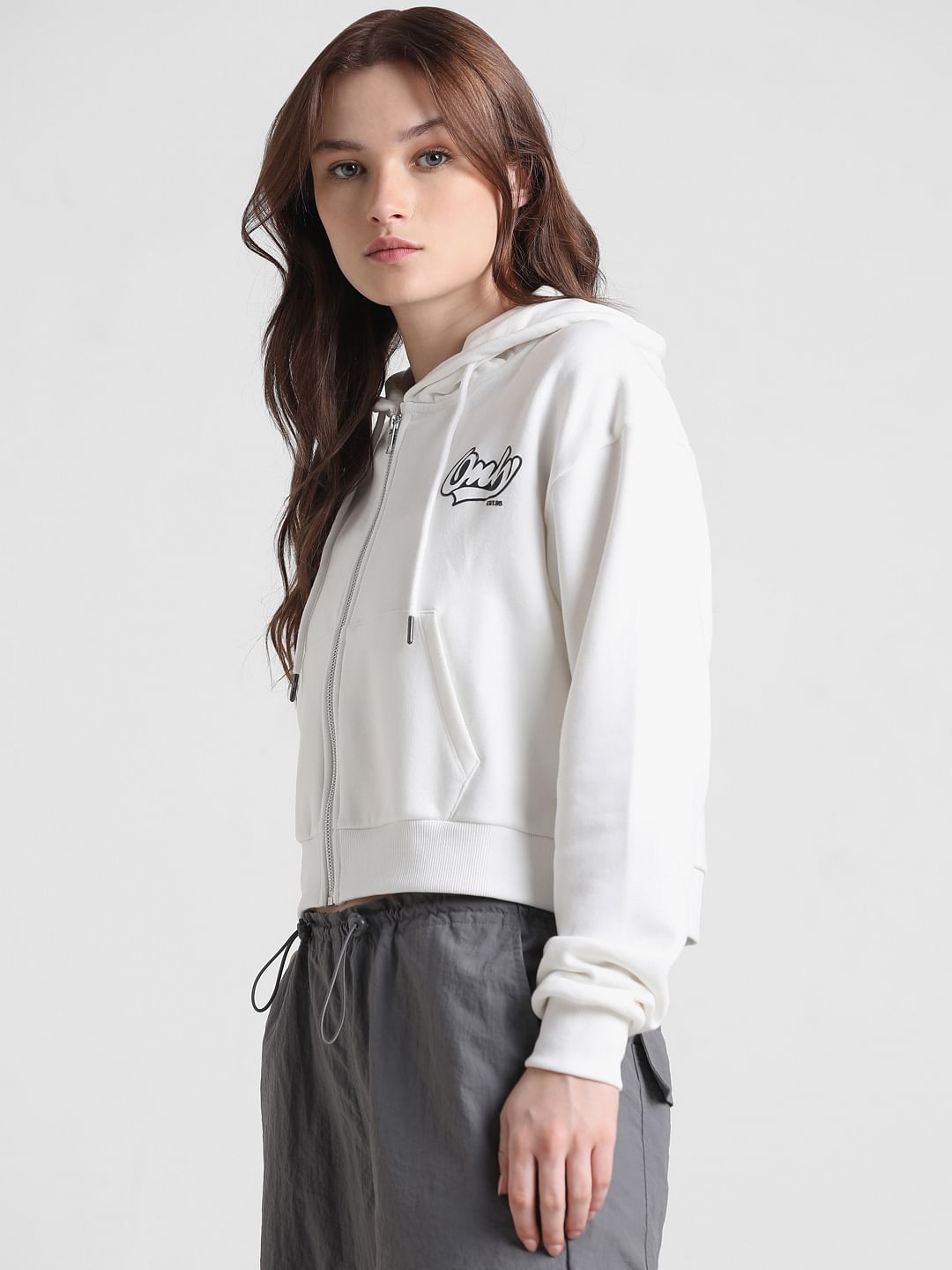 Cropped white hotsell zip up hoodie