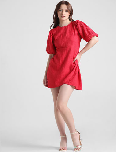 Red Jacquard Wrap Dress