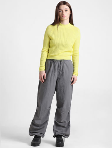 Yellow Rib-knit Fitted Pullover