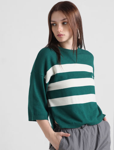 Green Striped Boxy Pullover