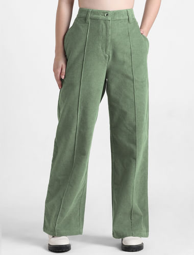 Green High Rise Corduroy Pants