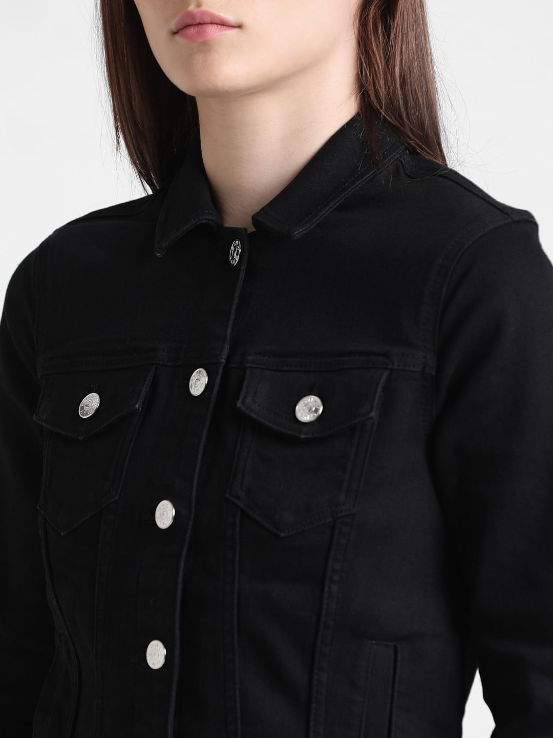 Buy Online|Spykar Women Black Regular Fit Classic Collar Denim Jacket