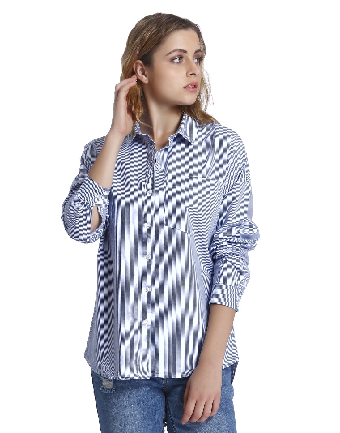 girls blue and white striped shirt