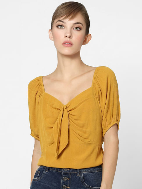 Mustard Bow Detail Top