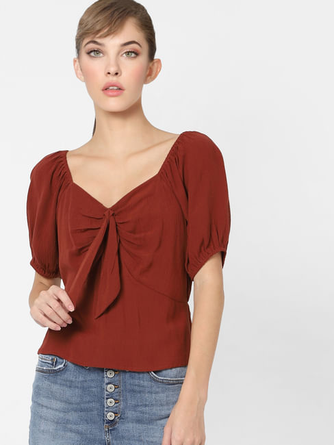Brick Red Bow Detail Top
