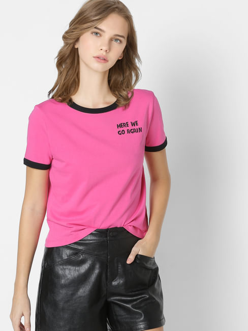 Pink Contrast Tipping T-shirt