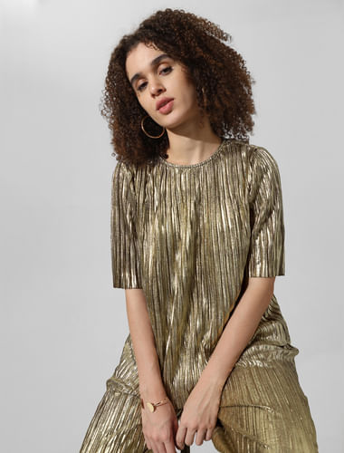 Gold Pleated Co-ord Set Top