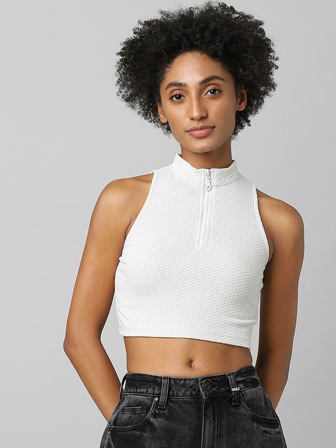 High neck on sale white top