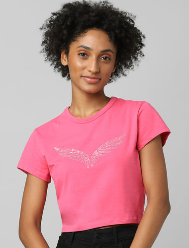Pink Rhinestone Detail T-shirt
