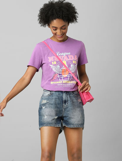 Purple Raw Edge Graphic T-shirt
