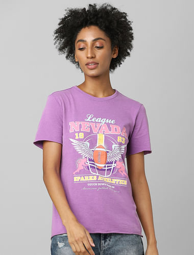 Purple Raw Edge Graphic T-shirt