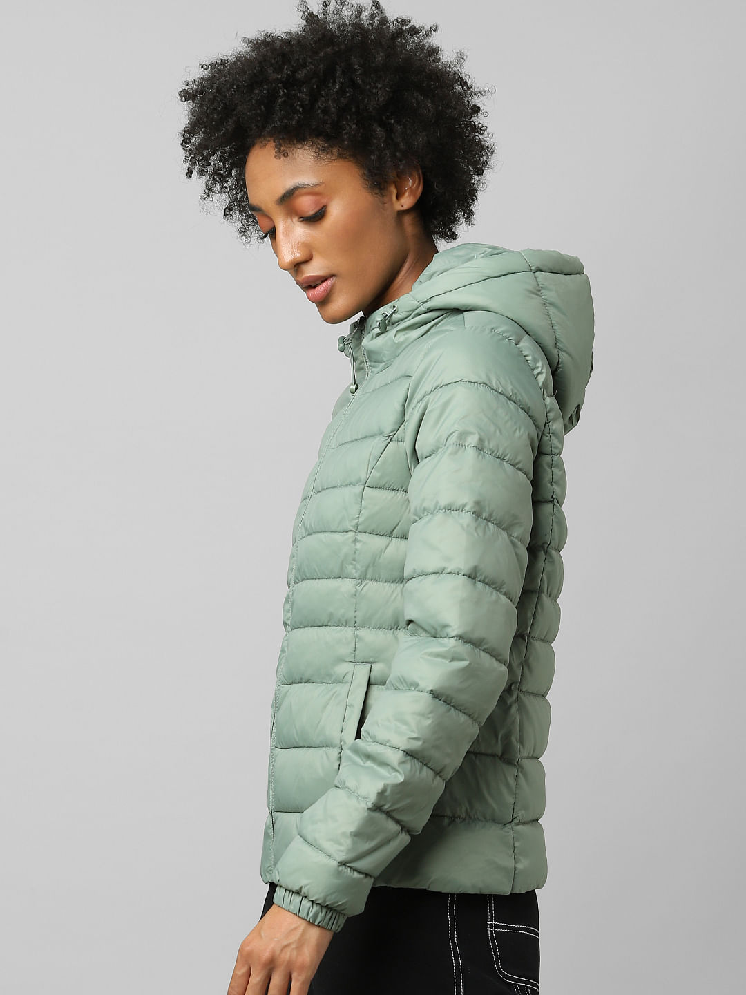 green quilted puffer jacket