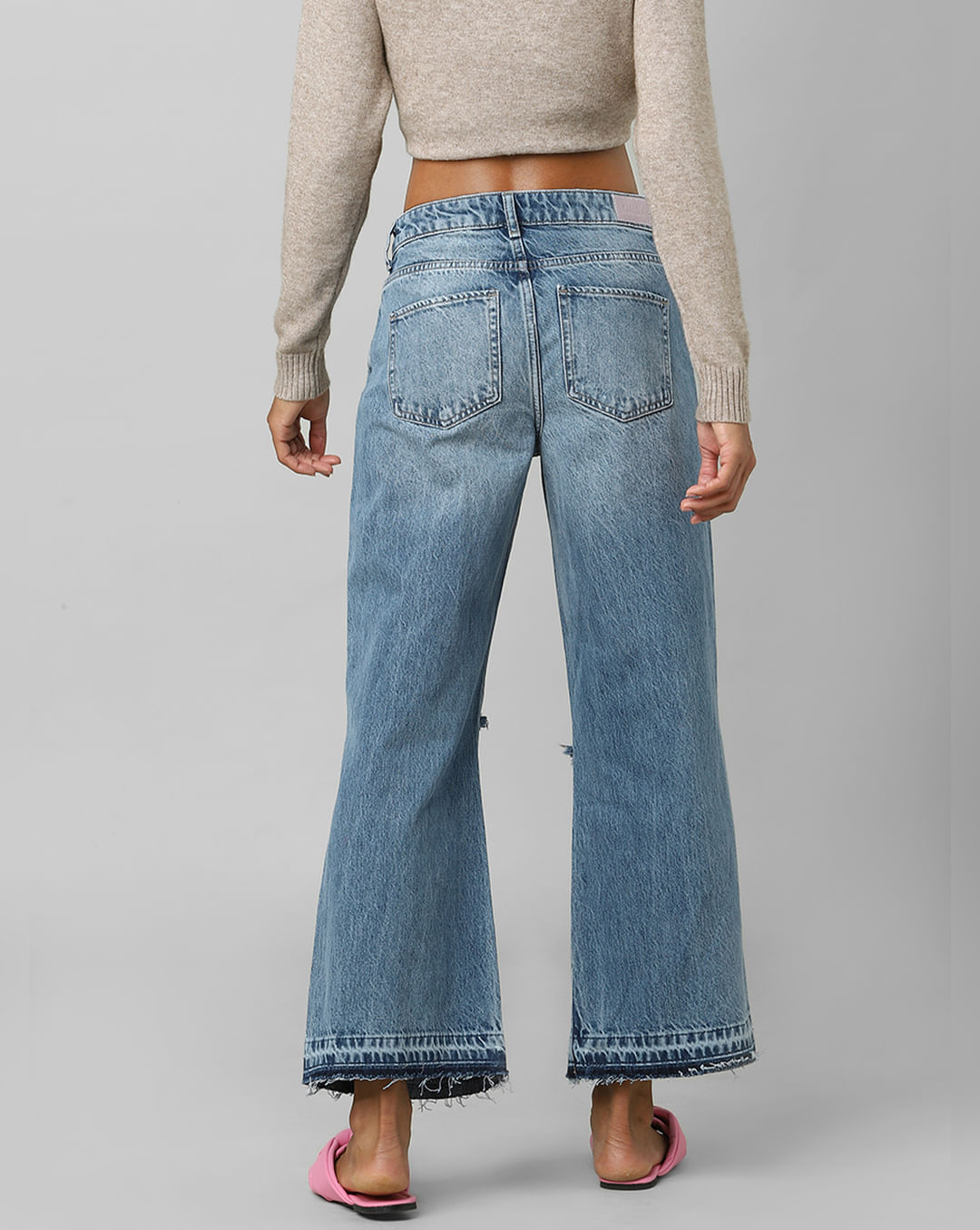 Blue High Rise Ripped Wide Leg Jeans|226898601
