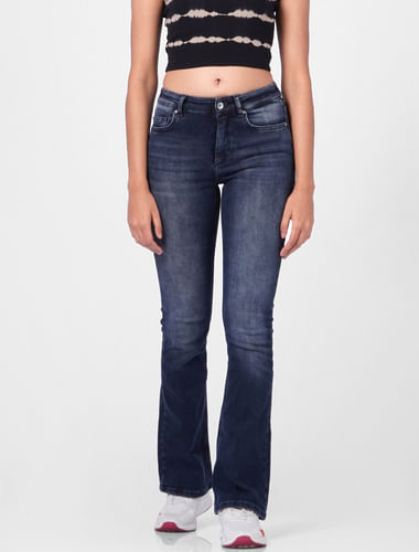 Blue Mid Rise Flared Jeans 
