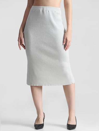 White Ribbed Co-ord Set Skirt